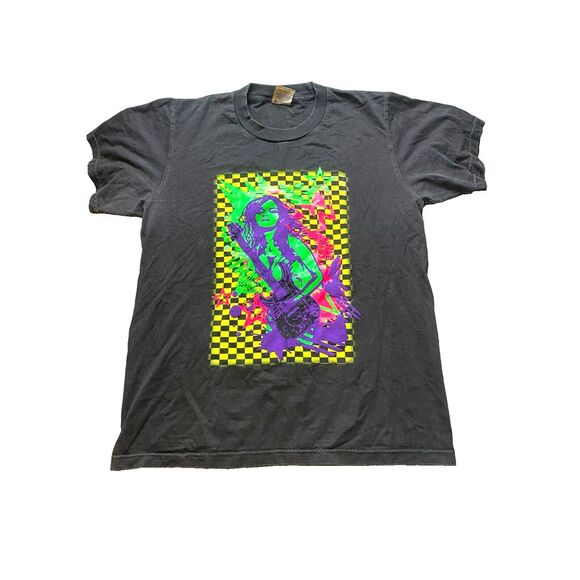 VTG Rock N' Roll Shirt Womens Large Lumo Girl Guitar Glow in The Dark 90s Ladies - Picture 1 of 10